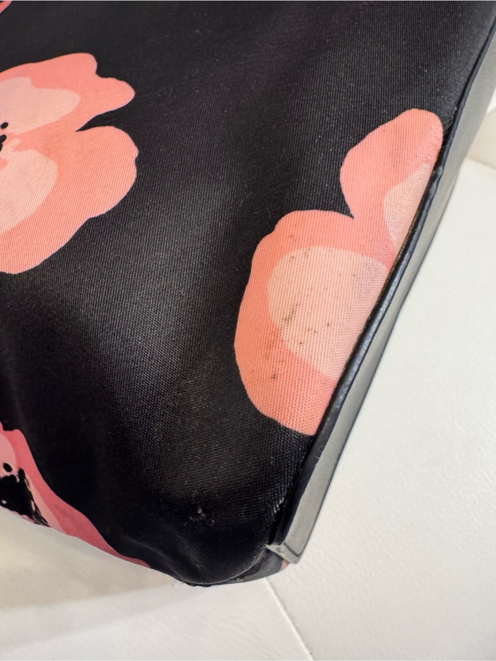 Kate Spade New York Floral Nylon Tote Pink Black Zip Top Shoulder Bag - Picture 9 of 10